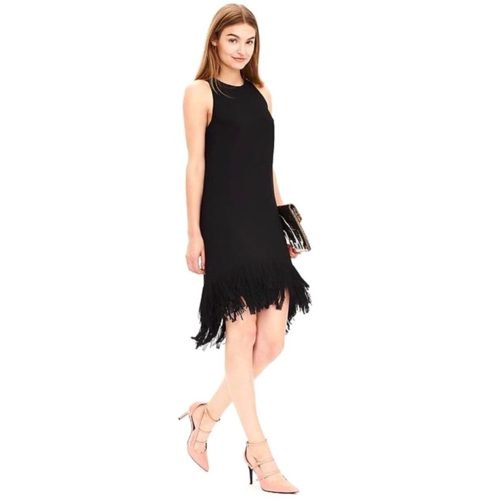 Banana Republic Black Sleeveless Fringe Cowboy Cocktail Mini Dress